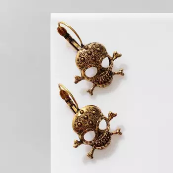 Серьги металл «Череп» в кругах, цвет чернёное золото