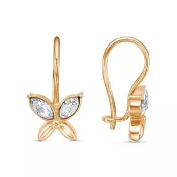 Серьги детские "Бабочки", розовое золочение, цвет белый