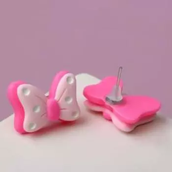 Серьги "Бантик в горошек", цвет розовый