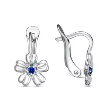 Серьги детские "Цветочек", посеребрение с оксидированием, цвет синий