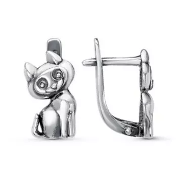Серьги детские «Котик», посеребрение с оксидированием