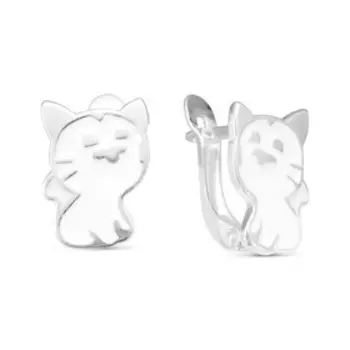 Серьги детские "Котёнок" посеребрение, цвет белый