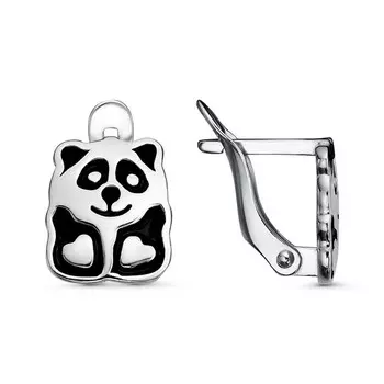 Серьги детские «Панда» лапки-сердечки, посеребрение с оксидированием