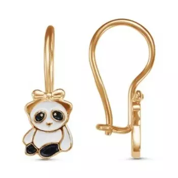 Серьги детские "Панда" розовое золочение, цвет чёрно-белый
