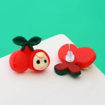 Серьги "Пупсик ягодка", цвет бежево-красный
