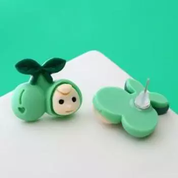 Серьги "Пупсик ягодка", цвет бежево-зелёный