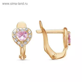 Серьги детские "Сердечки" розовое золочение, цвет бело-розовый