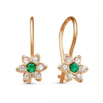 Серьги детские "Соцветие", розовое золочение, цвет бело-зелёный
