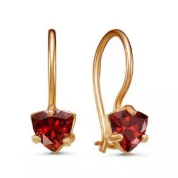 Серьги детские "Треугольник" розовое золочение, цвет красный