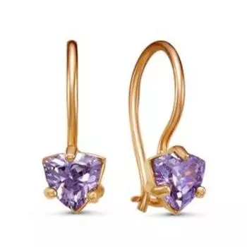 Серьги детские "Треугольник" розовое золочение, цвет сиреневый