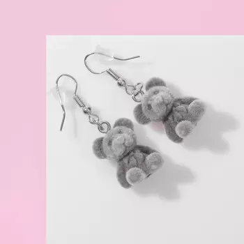 Серьги детские Выбражулька «Медвежонок», серые в серебре