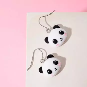 Серьги детские Выбражулька «Панды», чёрно-белые в серебре