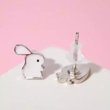 Серьги детские Выбражулька «Зайчик с морковкой», цветные в серебре