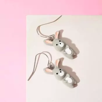 Серьги детские "Выбражулька" зайчишки, цвет серый в серебре