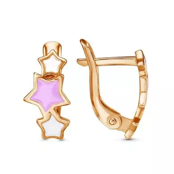 Серьги детские "Звездопад", розовое золочение, цветные