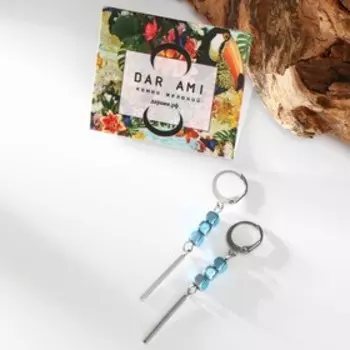 Серьги "Гематит" трио, кубики, цвет голубой в серебре, 5,5см