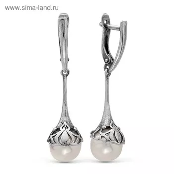 Серьги «Элегантность жемчуга», посеребрение с оксидированием, цвет белый