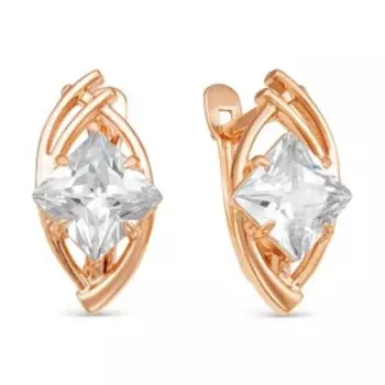 Серьги "Эллипс" со вставкой, розовое золочение, цвет белый