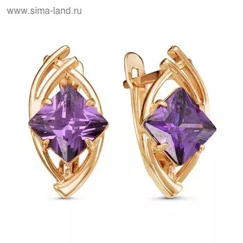 Серьги «Эллипс» со вставкой, розовое золочение, цвет фиолетовый