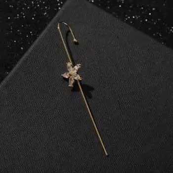 Серьга «Кафф» булавка, орхидея, цвет белый в золоте