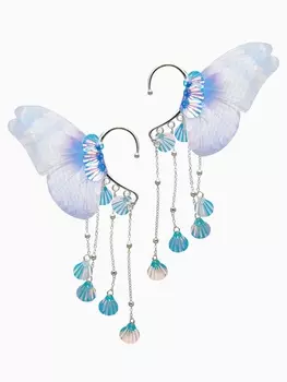 Серьги каффы детские Выбражулька «Крылья», фиолетово-голубая
