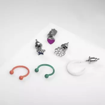 Набор серег и кафф QF «Фантазия» фантазия, набор 5 шт., цветные с серебром