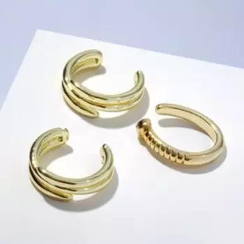 Серьги "Каффы" гвоздик, двойные линии, цвет золото