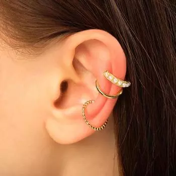 Серьги «Каффы» манжеты, набор 3 шт., цвет белый в золоте