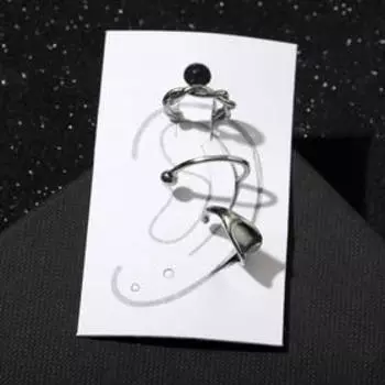 Серьги каффы «Манжеты», 3 шт, цвет серебро