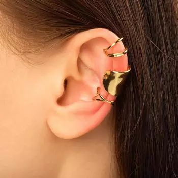 Серьги каффы «Манжеты», 3 шт, одна крупная, цвет золото