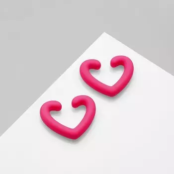 Серьги каффы «Сердце», 2 шт, сердце, цвет розовый