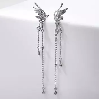 Серьги «Каффы» стразы на цепочке, цвет белый в серебре