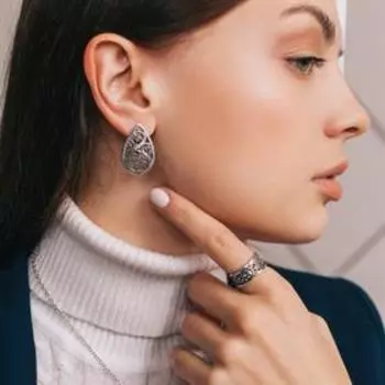 Серьги «Капель», посеребрение с оксидированием