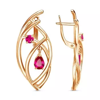 Серьги "Капель", розовое золочение, цвет красный