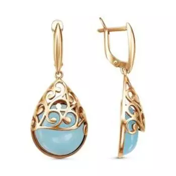 Серьги капля ажурная "Халцедон", розовое золочение