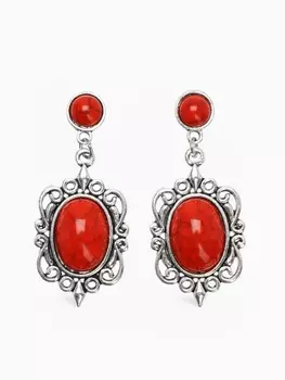 Серьги «Ажур» капля винтаж, красные в чернённом серебре