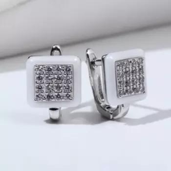 Серьги керамика "Квадрат" цвет белый в серебре