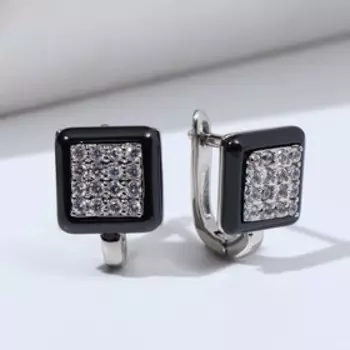 Серьги керамика "Квадрат" цвет чёрный в серебре