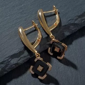 Серьги керамика висячие "Ромб", цвет чёрный в золоте