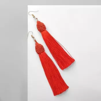 Серьги «Кисти» кабаре, цвет красный в золоте, L кисти 9,5 см
