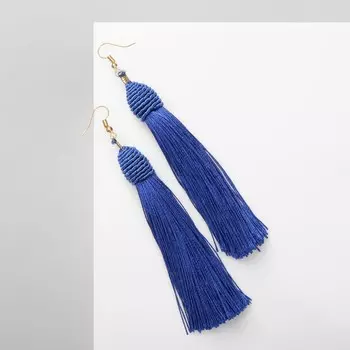 Серьги "Кисти" кабаре, цвет синий в золоте, L кисти 9,5 см