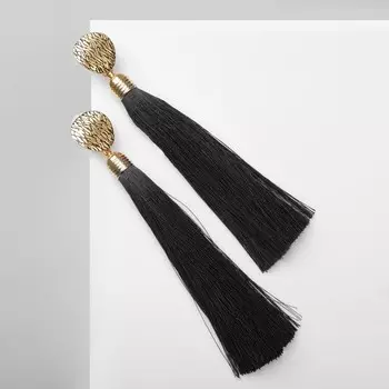 Серьги «Кисти» классика, цвет чёрный в золоте, L кисти 9,5 см