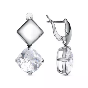 Серьги «Классика» квадрат, посеребрение с оксидированием, цвет белый