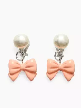 Серьги-клипсы детские «Выбражулька» бант нежность с жемчужиной, розово-белые