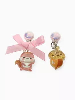 Серьги-клипсы детские «Выбражулька» белочка с бантом, жёлудь с жемчужиной, цветные