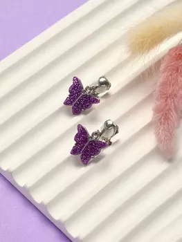 Серьги клипсы детские Выбражулька «Блеск бабочки», фиолетовые
