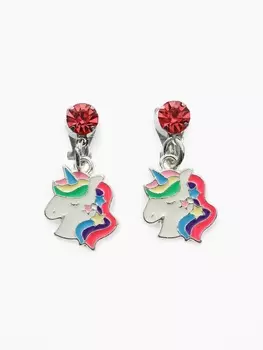 Серьги-клипсы детские "Выбражулька" единорог с кругом кристалл, цветные