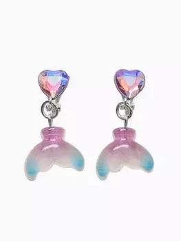 Серьги-клипсы детские «Выбражулька» хвост русалки с сердцем кристалл, цветные