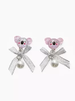 Серьги-клипсы детские "Выбражулька" коала с бантом и жемчужиной, цветные