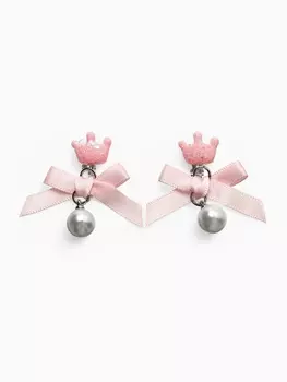Серьги-клипсы детские «Выбражулька» корона с бантом и жемчужиной, розово-белые